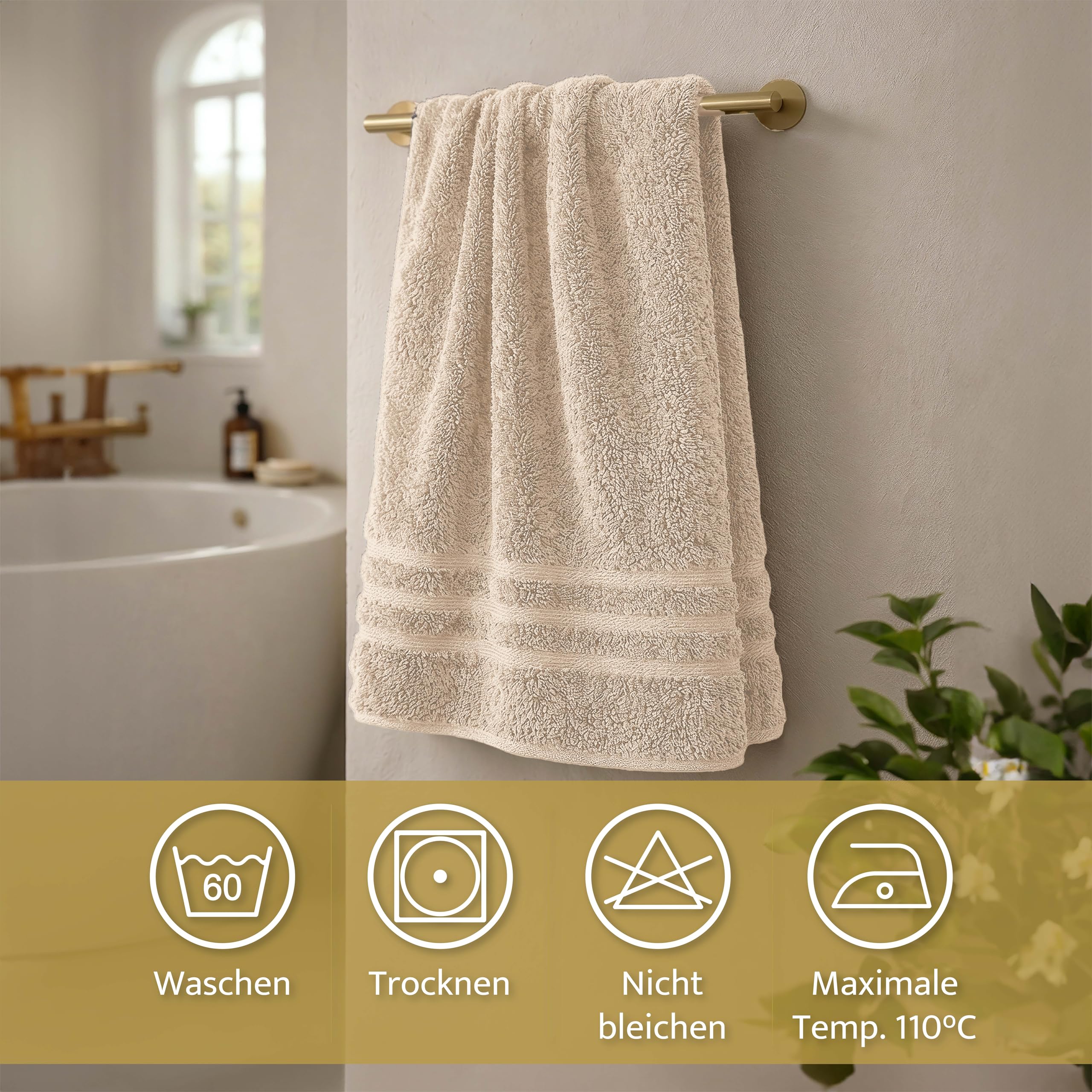 Lavea® 4er Set Handtücher 50x100 cm, Elena Frottiererie, 100% Baumwolle, Frottier Badetuch, saugstark und weich, Sporthandtuch, 60°C waschbar, trocknergeeignet, Handtuch Set, Frottee, Creme 3