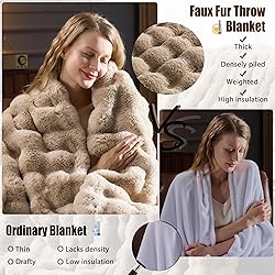 PLUUSHUU Faux Fur Throw Blanket for Couch, Fluffy