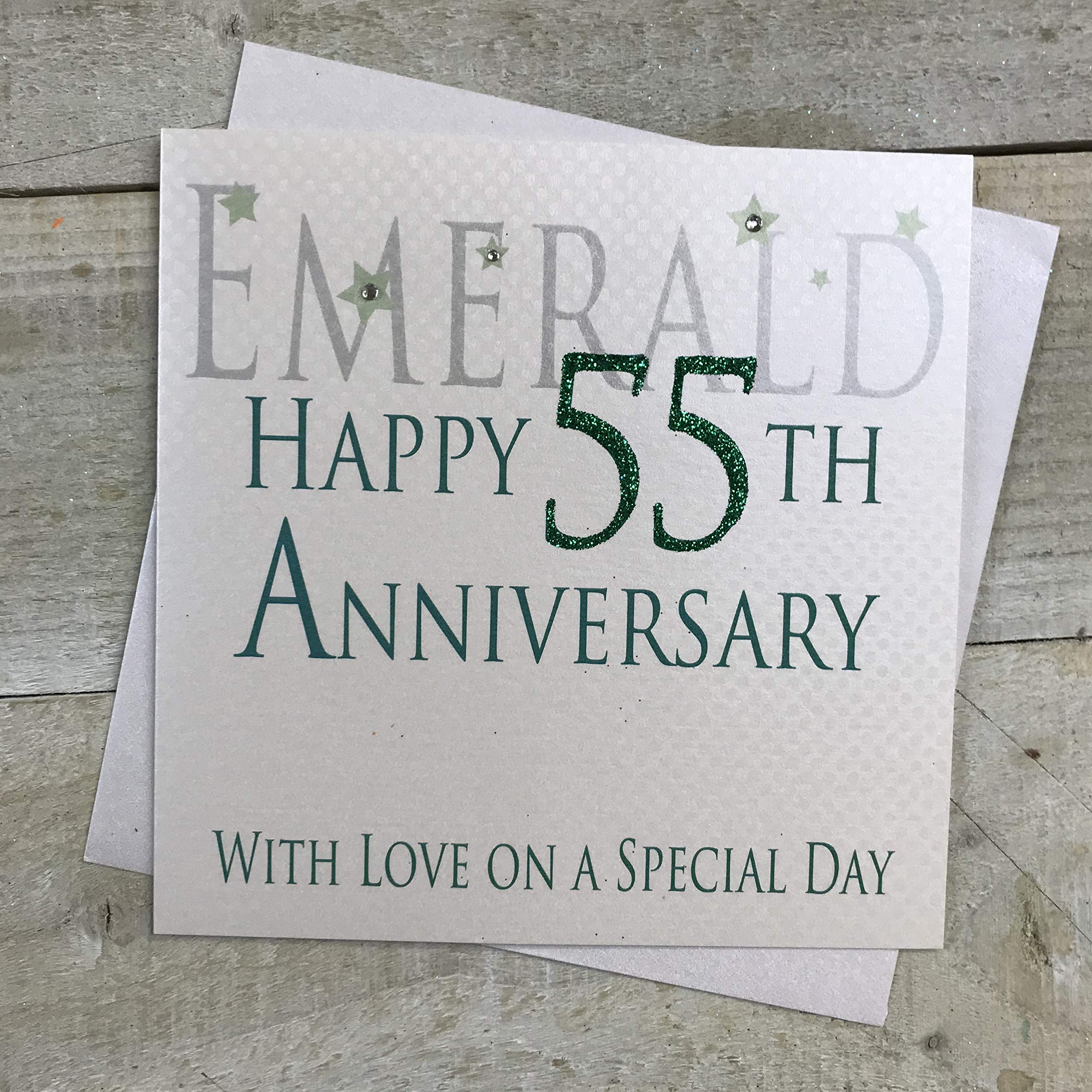 white cotton cards Emerald Happy 55th Love On A Special Day, Handmade Anniversary Card (Code AW55)