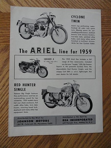 Amazon アリエル オートバイ 純正 1959 Ad サイコーンツイン レッドハンターシングル オリジナルビンテージ1959サイクル マガジンプリント広告 アートフレーム ポスター オンライン通販