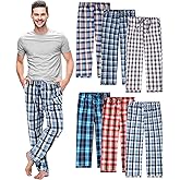 Chicingyou 6 Pack Mens Pajama Pants Ultra Lightweight Plaid Bottoms Sleep Pant Cotton Sleepwear with Pocket Drawstring