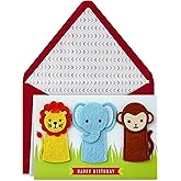 Hallmark Signature Birthday Card with Removable Finger Puppets for Kids (Jungle Animals)