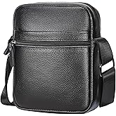 Leathario Men's Crossbody Shoulder Bag, Genuine Leather Small Messenger Satchel for Work Business Travel, Black Side Purse
