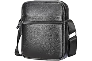 Leathario Men's Crossbody Shoulder Bag, Genuine Leather Small Messenger Satchel for Work Business Travel, Black Side Purse