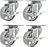 FactorDuty 4 All Black Metal Swivel Plate Caster Wheels W/Brake Lock Heavy Duty High-Gauge Steel (3" Combo