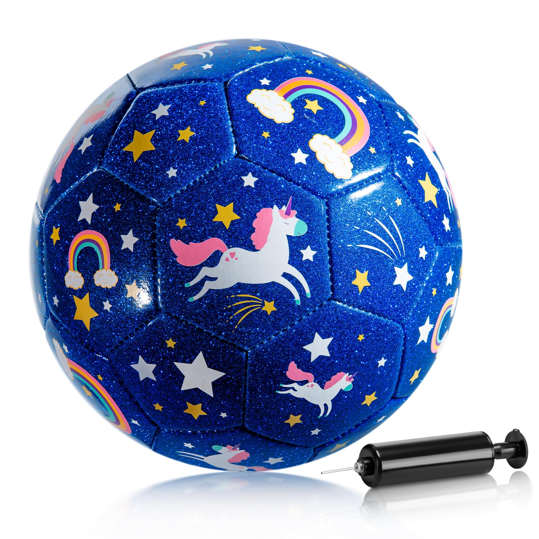 U&C Planet Size 3 Football for Kids Ages 3-8 Sparkly Blue Unicorn Design Includes Hand Pump & Mesh Bag Indoor Outdoor Play Soccer Ball Gift for Children