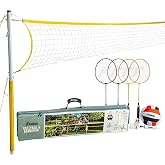 Franklin Sports Volleyball + Badminton Combo Sets - Backyard + Beach Outdoor Volleyball + Badminton Net Set - Portable Badminton + Volleyball Net with Poles - Volleyball, Rackets + Birdies Included