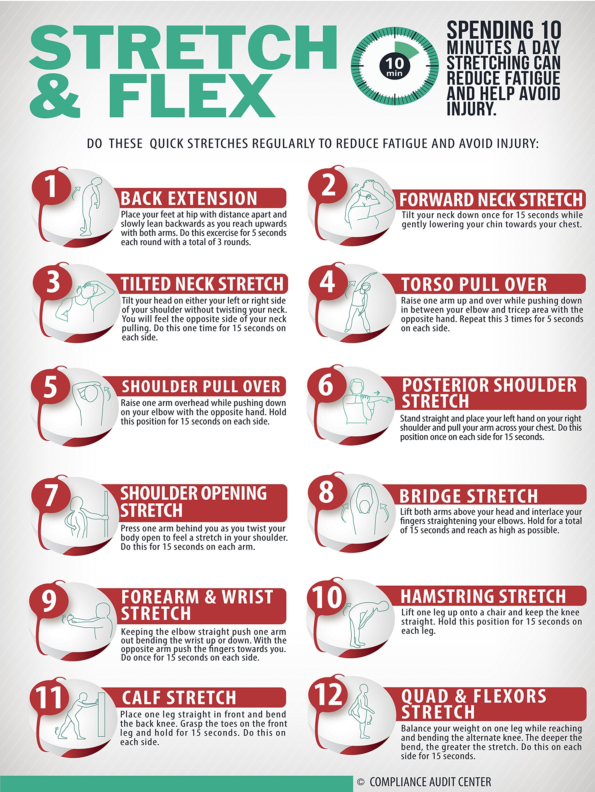 Stretch And Flex 10 Minute Exercise Poster For Work Home And Gym