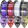 MKOEM 4 Spools Dual Color PLA 3D Printing Filament Bundle, Silk White Black, Red Black, Gold Black, Purple Black, Total 1KG 1.75mm 3D Printer Silk PLA, 2 Color in 1 Silk Dual Color PLA 250gX 4 Spools