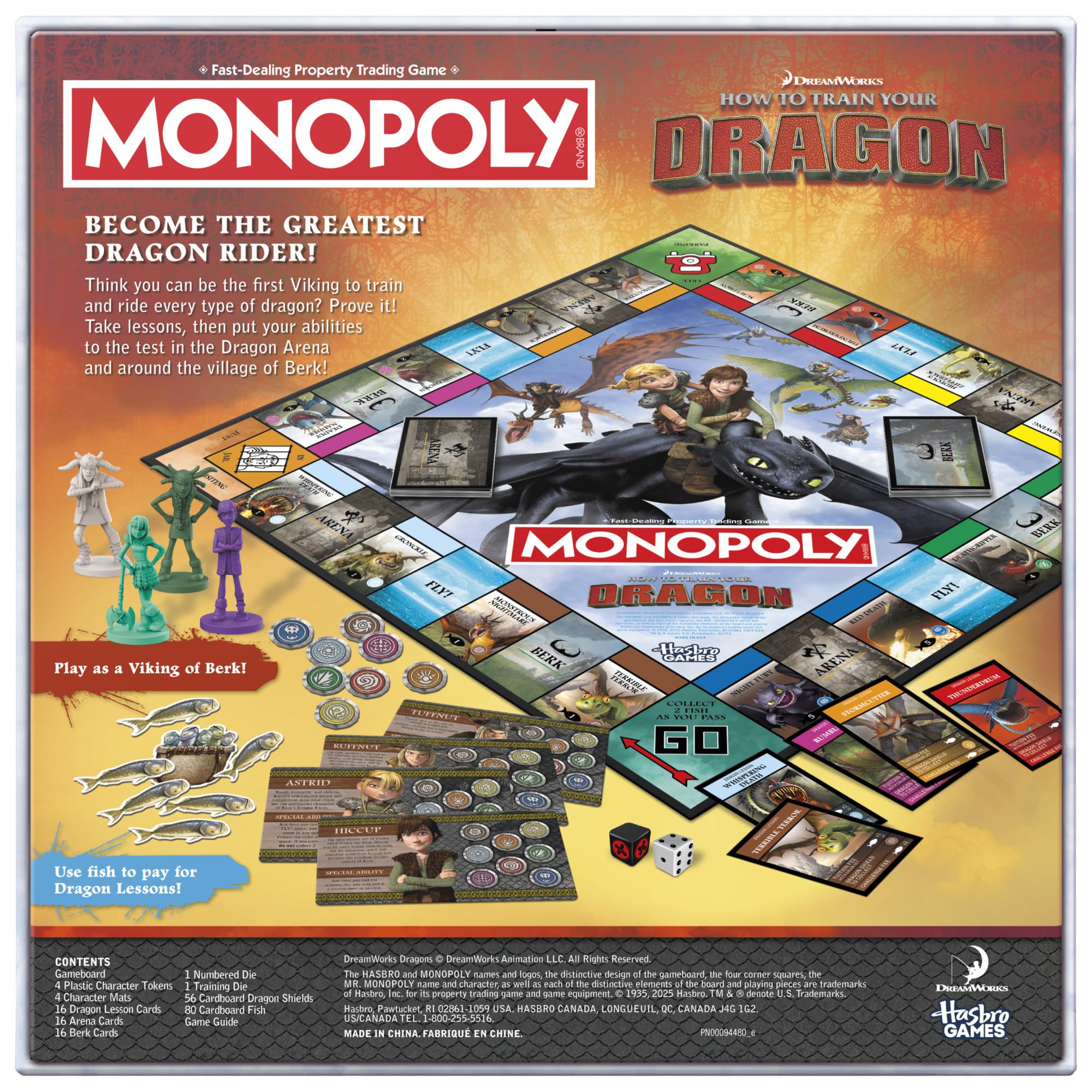 Monopoly DreamWorks How to Train Your Dragon Edition Board Game | Ages 8+ | 2 to 4 Players | 45 Mins. | Fun Family Games for Kids, Teens & Adults (Amazon Exclusive)