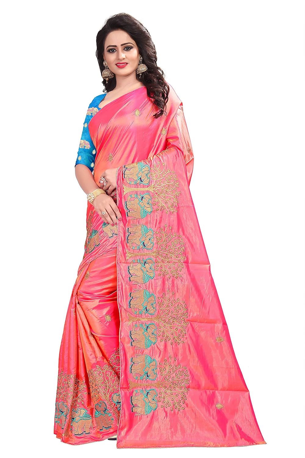 ecolors fab women's silk saree with blouse piece