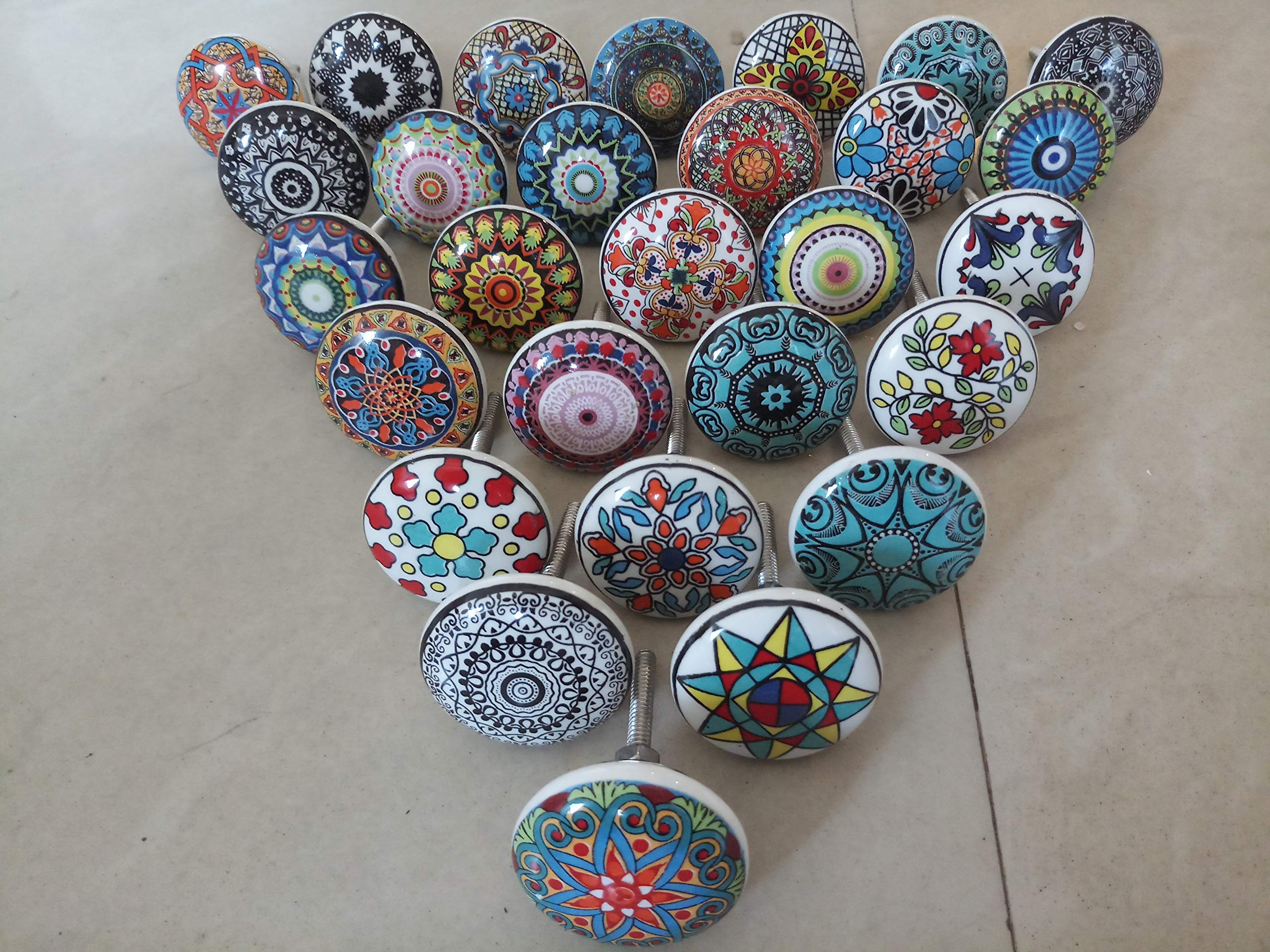KNOBSWORLD 12 x Mix Vintage Look Flower Ceramic Knobs Door Handle Cabinet Drawer Cupboard Pull Mandala Design