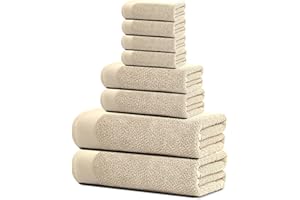 Tens Towels 8 Pack Popcorn Textured Luxury Towels Set, 2 Large Bath Towels, 2 Hand Towels, 4 Washcloths, 100% Cotton, Plush Hotel Towels Super Absorbent Towels for Bathroom (BEIGE)