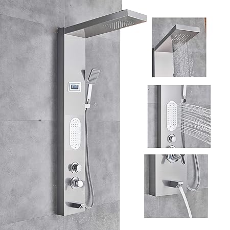 SUGU Thermostatisch Wasserfall Regendusche Duschpaneel Duschset Edelstahl Massagendüsen 4 in 1 Multifunktion Duschsystem