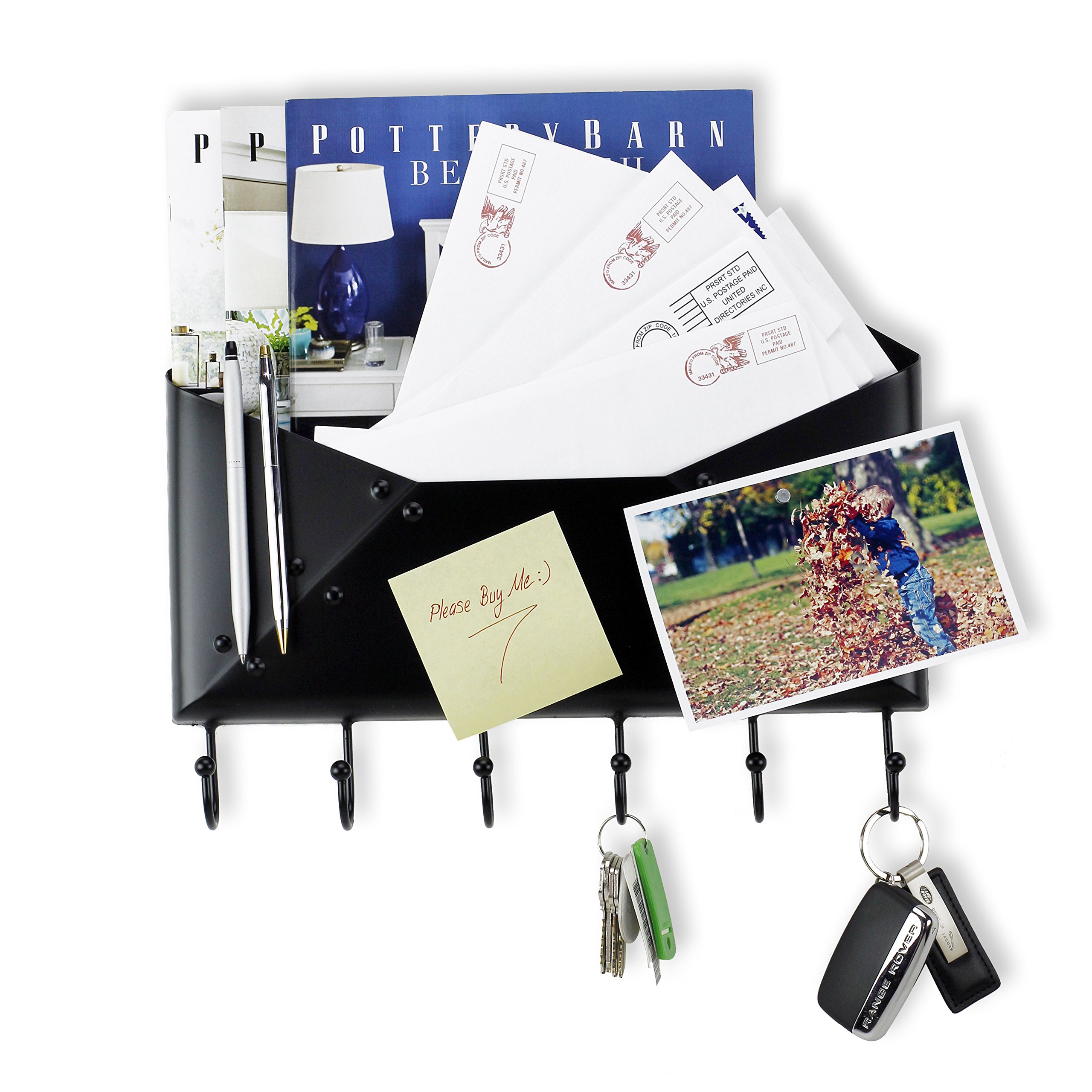 Wall Mount Mail Sorter Letter Key Holder Hook Storage Rack Organizer