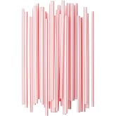 Plastic Giant (Jumbo) Straws Individually Wrapped 8 1/4" Long, (Red-White Striped, 300 Box)