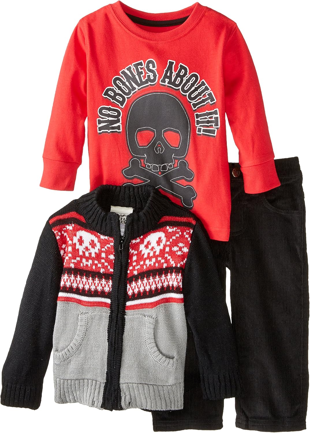 Little Rebels Baby Baby Boys' 3 Piece Long Sleeve Tee Sweater and Pant Set, Black