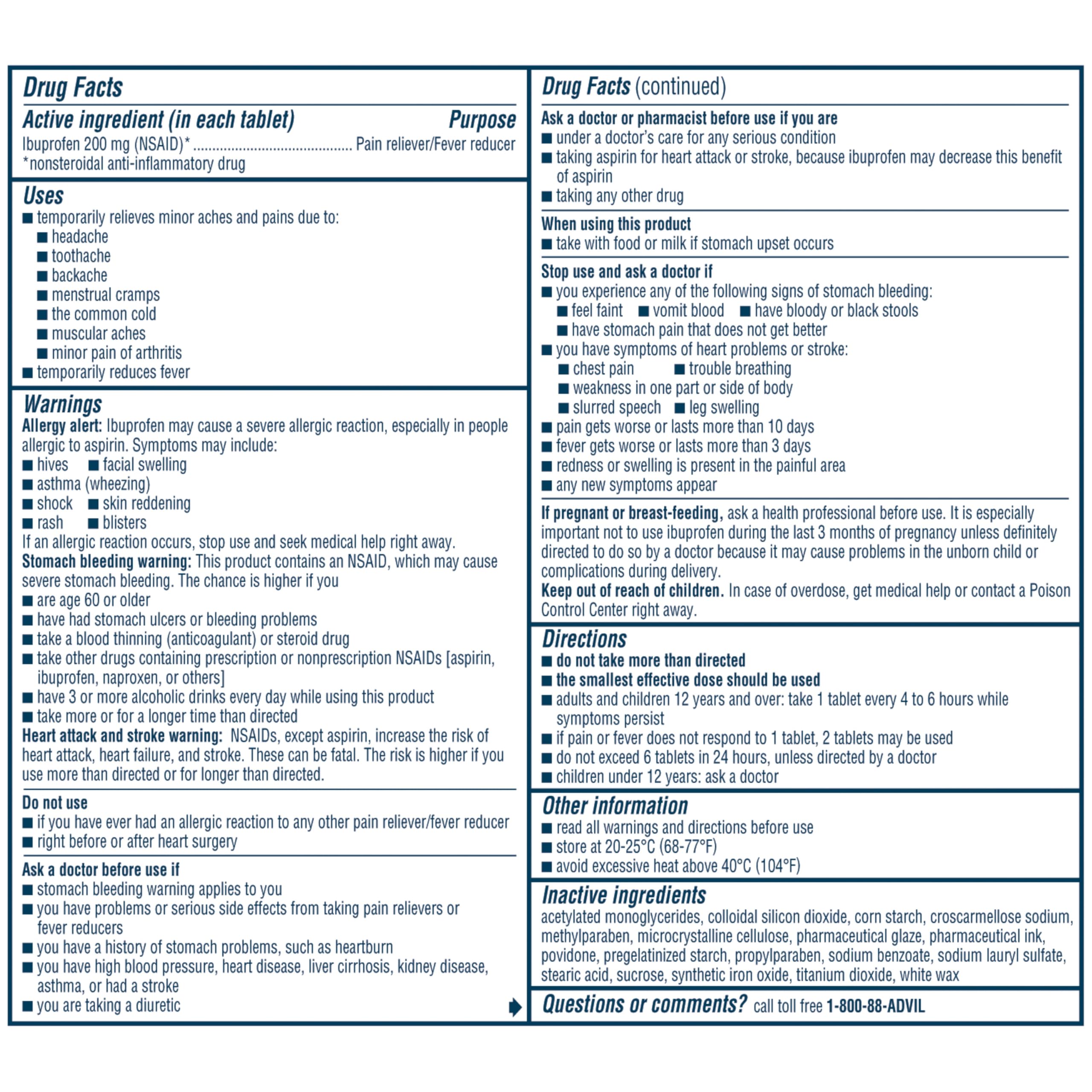 Advil Pain Reliever and Fever Reducer, Pain Relief Medicine with Ibuprofen 200mg for Headache, Backache, Menstrual Pain and Joint Pain Relief - 50x2 Coated Tablets