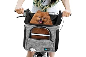 PetAmi Dog Bike Basket, Soft-Sided Ventilated Dog Bike Carrier Backpack, Pet Bicycle Basket for Bike Handlebar, Small Medium 