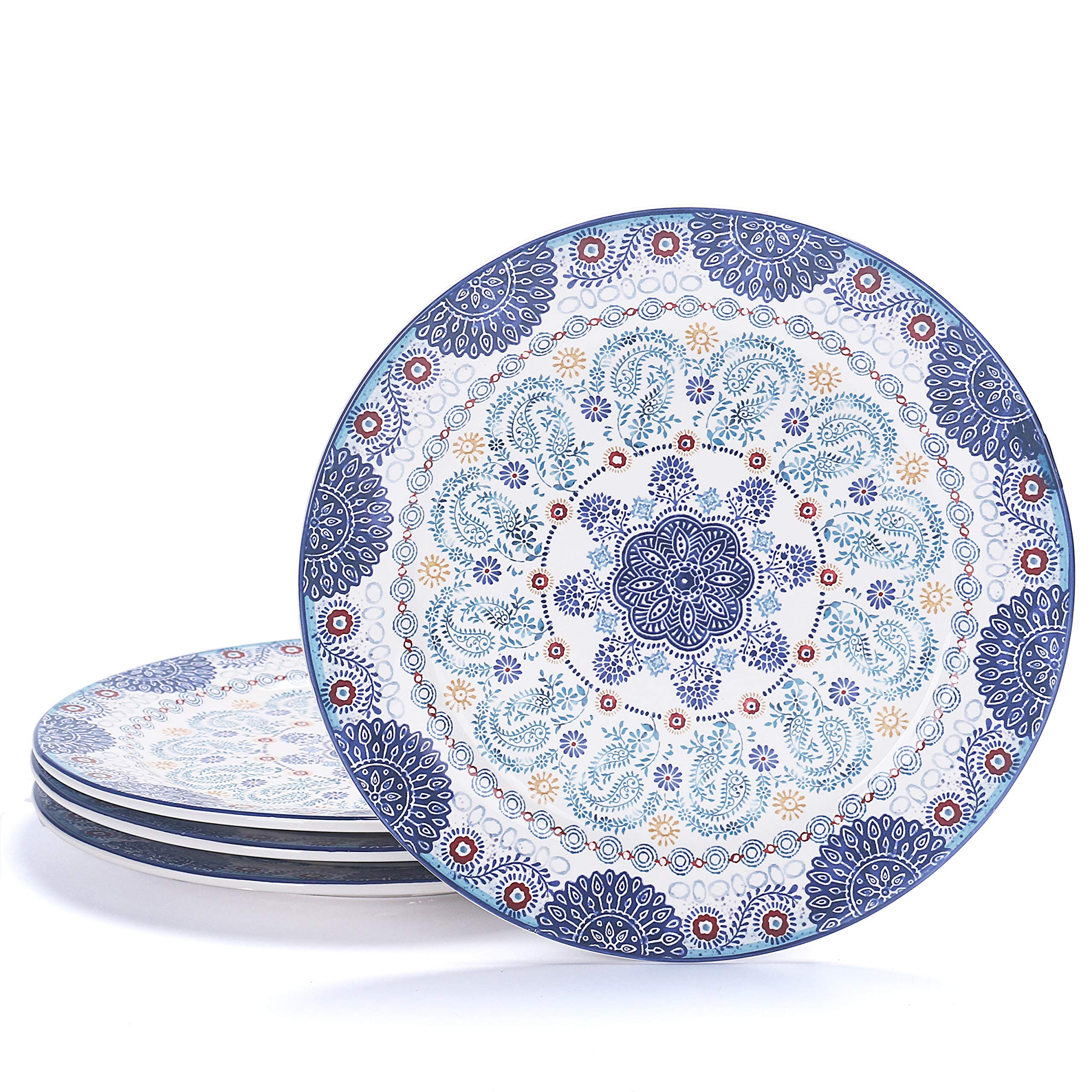 Bico Blue Talavera Ceramic 27.6 cm Dinner Plates Set of 4, for Pasta, Salad, Maincourse, Microwave & Dishwasher Safe