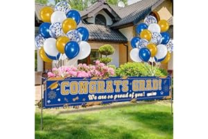 Tiamon 36 Pieces Class of 2025 Graduation Party Decorations Banner, Large Congrats Grad Banner with 35 Pieces Balloons 2025 Yard Signs for High School College Graduation Party Supplies(Blue)