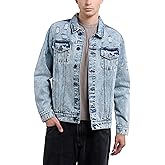 X RAY Mens Denim Jacket, Washed Ripped Distressed Flex Stretch Casual Trucker Biker Jeans Jacket for Men