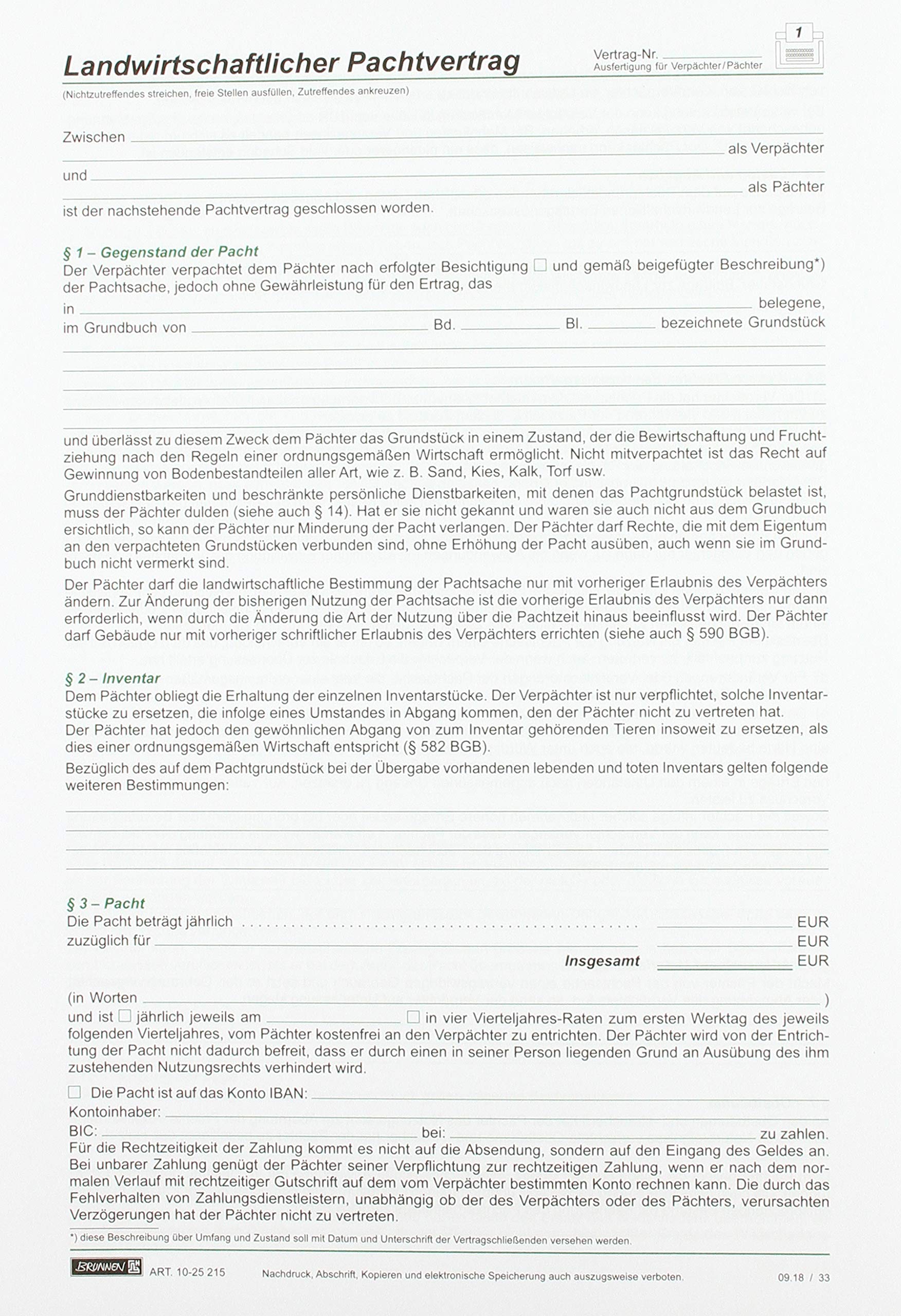 25X BRUNNEN Rental Agreement Agriculture