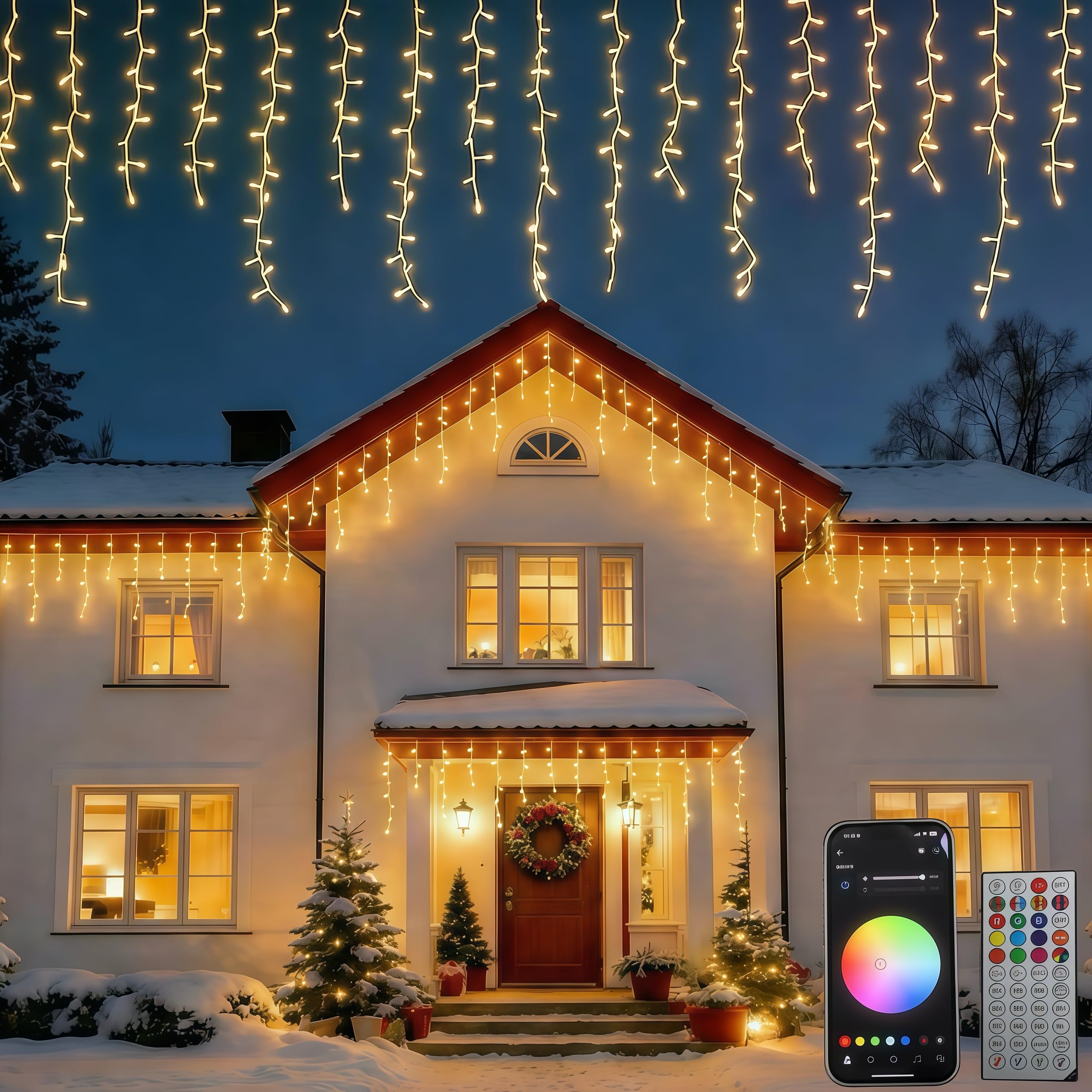 Outdoor Icicle Lights, 13M Icicle Lights 400 LED Smart Color Changing Connectable Music Sync,APP Controls Programmable IP65 Waterproof,58 Multicolor Modes for Garden Light Decor, Backyard, Party