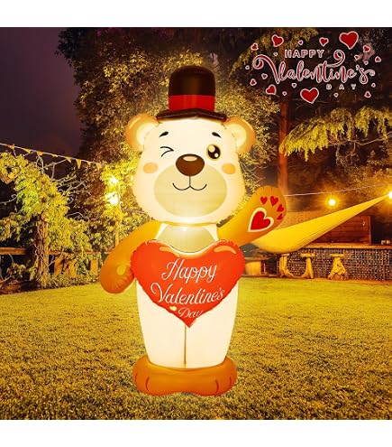 B&D 4FT Valentine's Day Inflatable Bear Holding Love Heart, Gifts Blow Up Yard Decorations With Built-in RGB LED Lights For Party, Anniversary, Wedding, Propose, Garden, Lawn