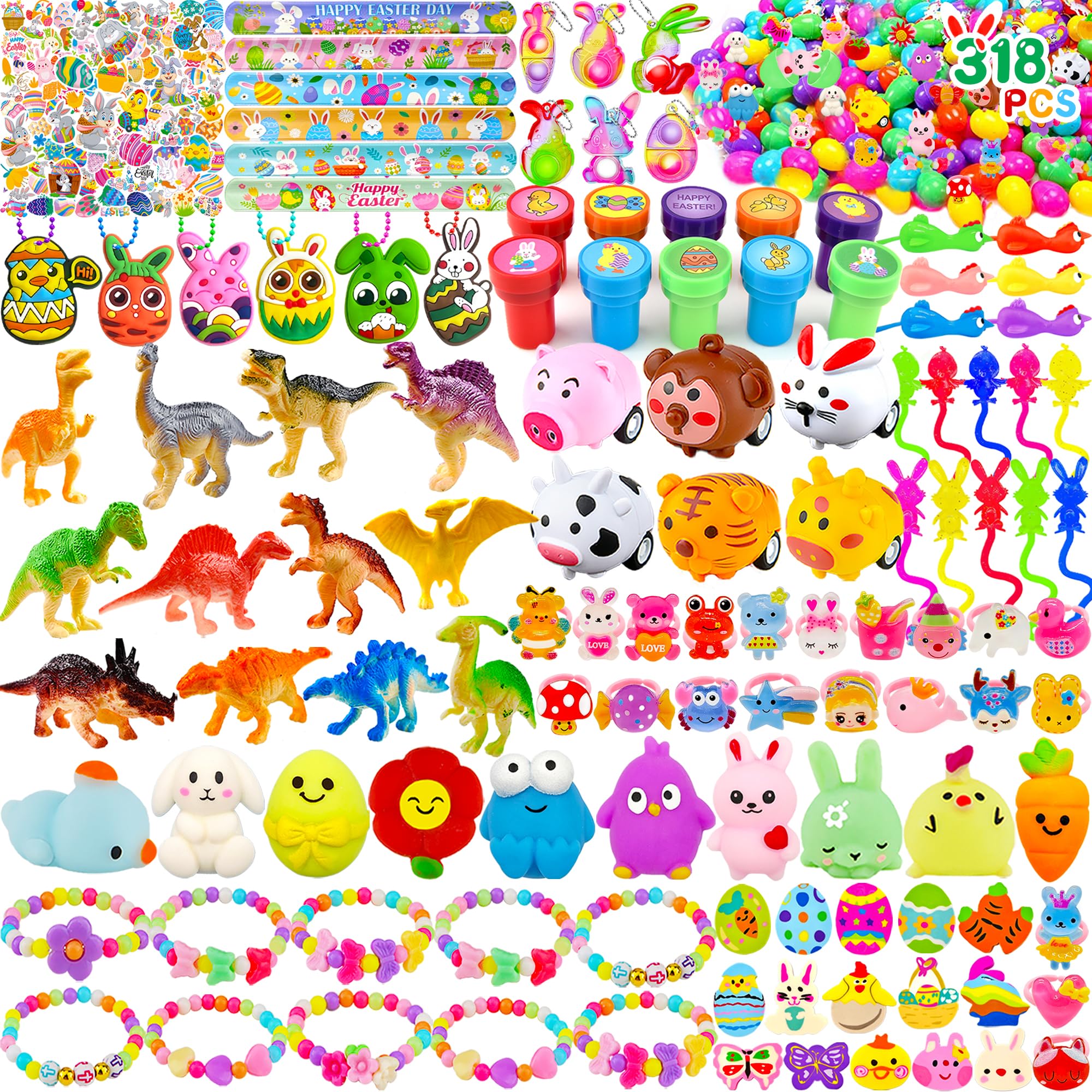 uscan 318 pcs Bulk Easter Eggs with Toys inside filled Easter Eggs Filled Fillers Easter Basket Stuffers Easter Egg Hunt Easter Party Favors for Kids Toddlers Boys Girls