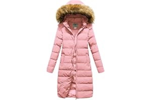 CREATMO US Women's Long Winter Faux Fur Coat Puffer Warm Jacket with Detachable Hood