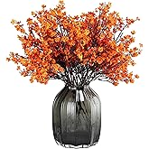 JAKY-Global Babys Breath Orange Silk Artificial Flowers 6 Bundle European Fake Silk Plants Decor Wedding Party Farmhouse Decoration Bouquets Real Touch DIY Home Garden (Orange 6pcs)