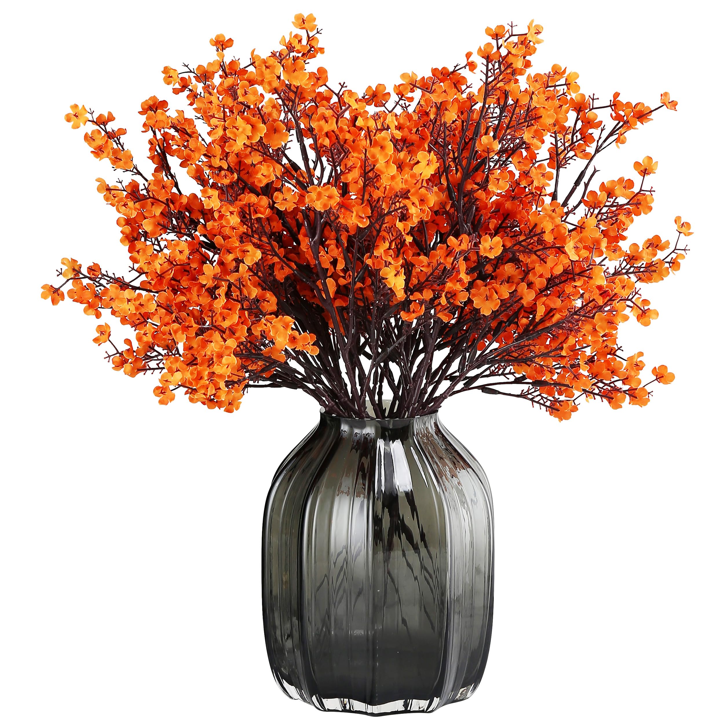 Photo 1 of JAKY-Global Babys Breath Orange Silk Artificial Flowers 6 Bundle European Fake Silk Plants Decor Wedding Party Farmhouse Decoration Bouquets Real Touch DIY Home Garden (Orange 6pcs)