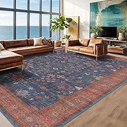 Boho Navy Blue 10x14 Area Rug for Living
