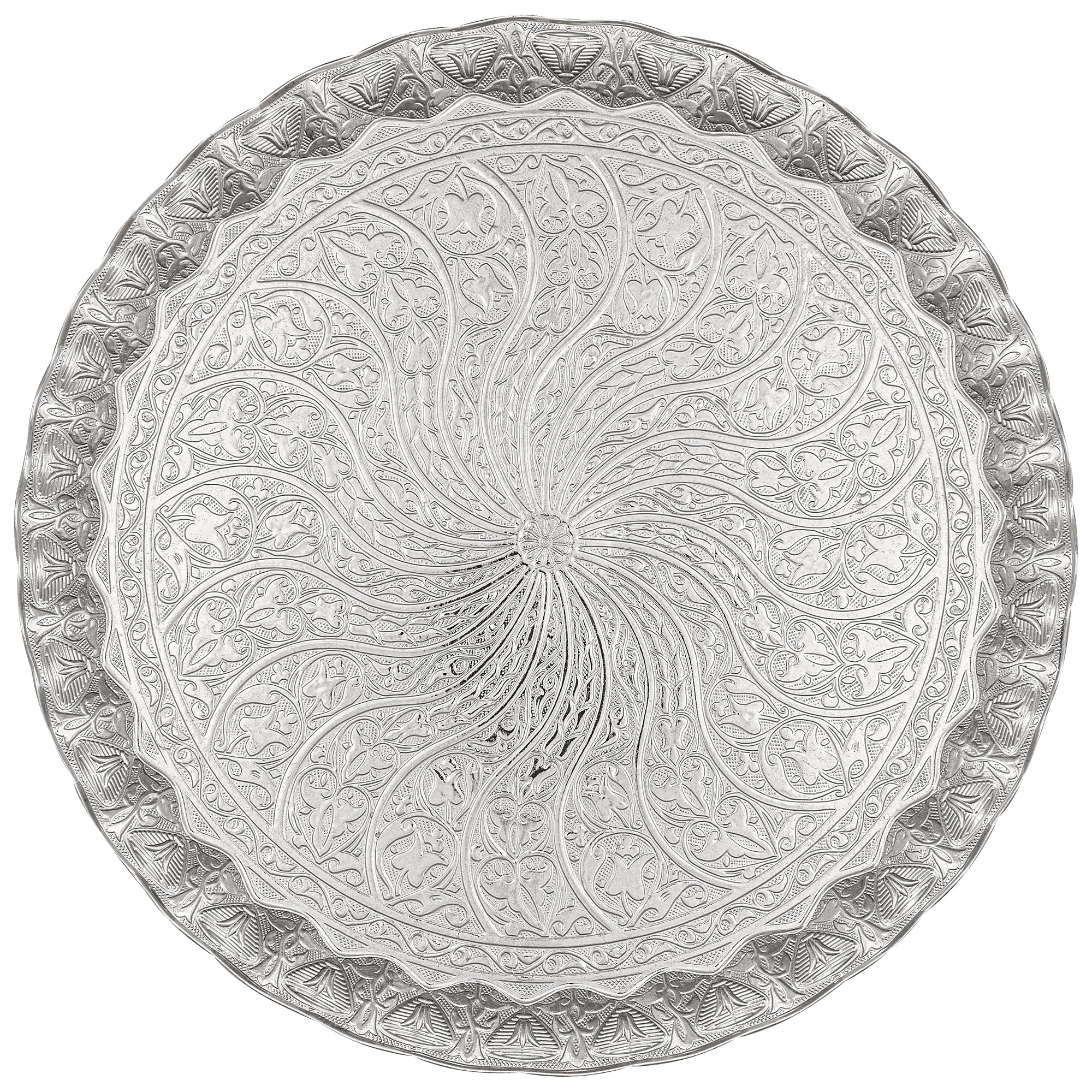 Alisveristime Turkish Ottoman Coffee Tea Serving Tray – 11.8 Inches, Wavy Zamac Tray with Traditional Motifs, Available in Five Color Variations (Silver)