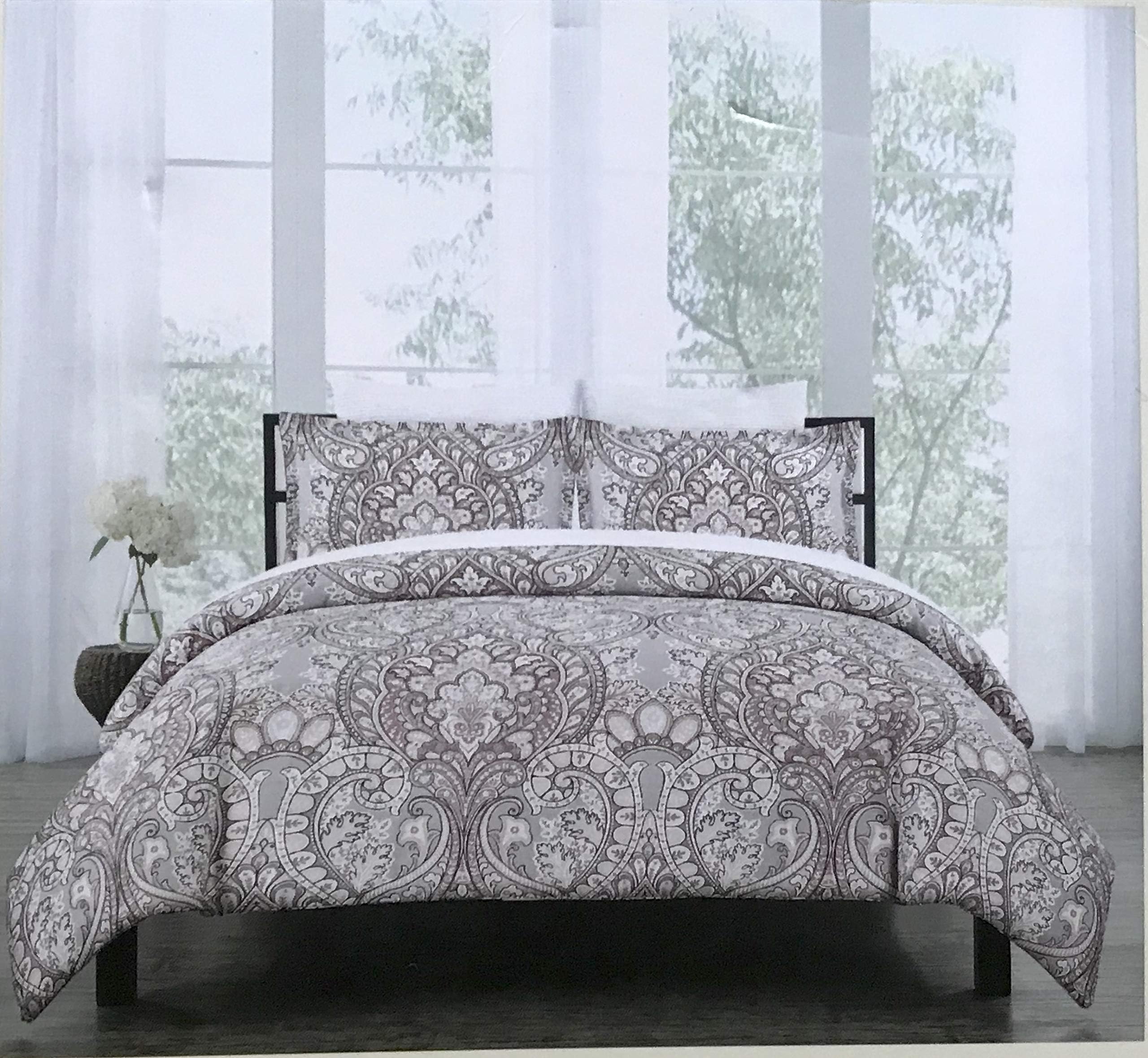 Cynthia Rowley Adria Blush Damask Paisley Print Luxury Duvet Cover 3-Piece King Bedding Set