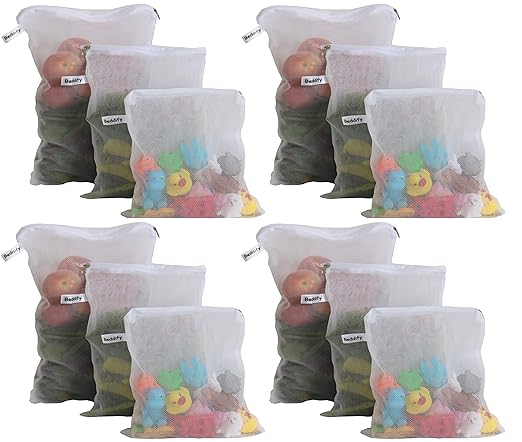 Beddify White Reusable Fridge Storage Bag with Ziplock for Vegetables and Fruits (4 Small,