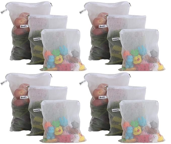 Beddify Set of 12 Premium Reusable Fridge Storage Bag for Vegetables and Fruits Zipper (4