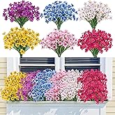 Bassion 24 Bundles Artificial Flowers for Outdoors Decoration, UV Resistant Mixed Color Silk Fake Faux Flowers Artificial Plants for Hanging Basket Outside Window Box Porch Garden Home Decor
