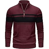 TACVASEN Men's Quarter Zip Sweaters Cotton Pullover Sweater Striped Casual Fall Winter Warm Pullover Sweatshirts