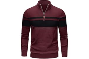 TACVASEN Men's Quarter Zip Sweaters Cotton Pullover Sweater Striped Casual Fall Winter Warm Pullover Sweatshirts