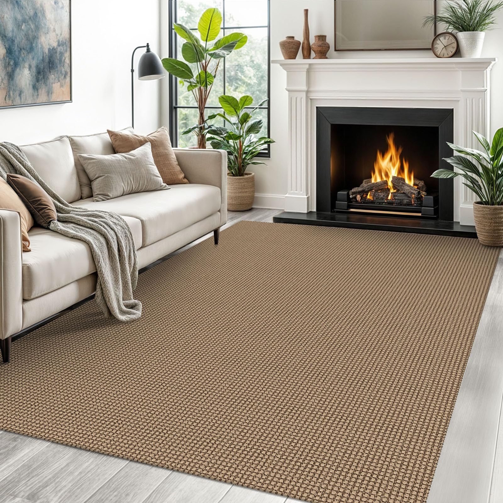 Photo 1 of EARTHALL Woven Area Rugs 5x7 Ft Washable Living Room Rugs Non Slip Rubber Backed Dining Room Rug Braided Bedroom Rugs Indoor Floor Carpet for Living Room, Bedroom, Dining Room,Orange/Tan/Brown