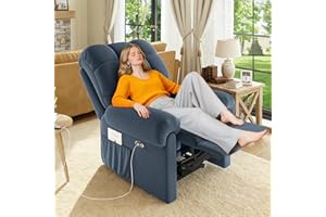 Welzona Power Recliner Chair, Reclining Chair, Comfy Teddy Small Recliners for Small Spaces, Adjustable Electric Recliner Chairs for Adults, Electric Recliners with USB Port & Side Pockets, Indigo