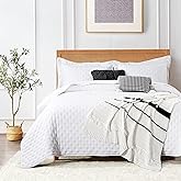 ROARINGWILD White King Size Quilt Bedding Sets with Pillow Shams, Lightweight Soft Bedspread Coverlet, Quilted Blanket Thin Comforter Bed Cover, All Season, 3 Pieces, 104x90 inches