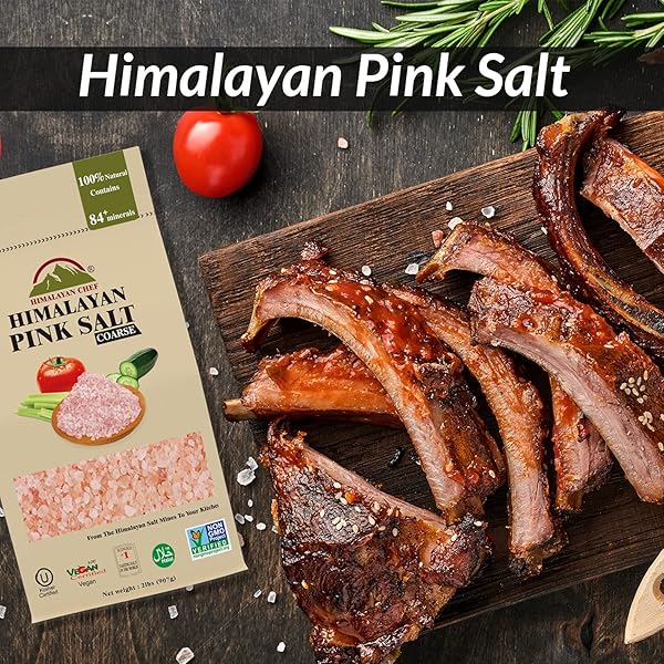 HIMALAYAN CHEF PINK HIMALAYAN SALT COARSE GRAIN, 2 LBS BAG – PURE, NATURAL, KOSHER, MINERAL-RICH, IDEAL FOR GRINDER REFILLS, COOKING, SEASONING
