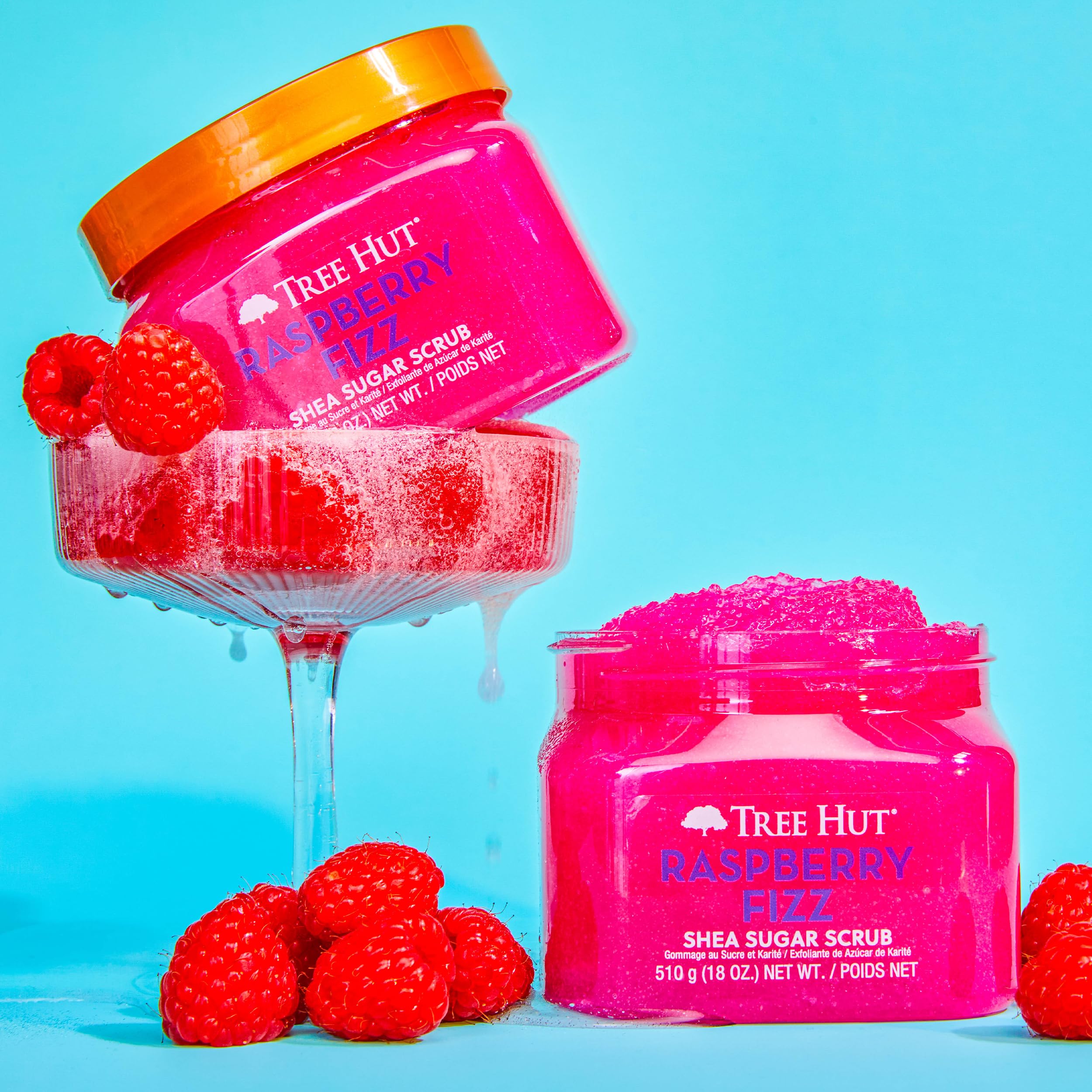 Tree Hut Raspberry Fizz Shea Sugar Scrub, Exfoliating, Hydrating & Moisturizing Body Scrub with Shea Butter & Nourishing Essential Oils, Smooth & Soften Skin, 18 oz