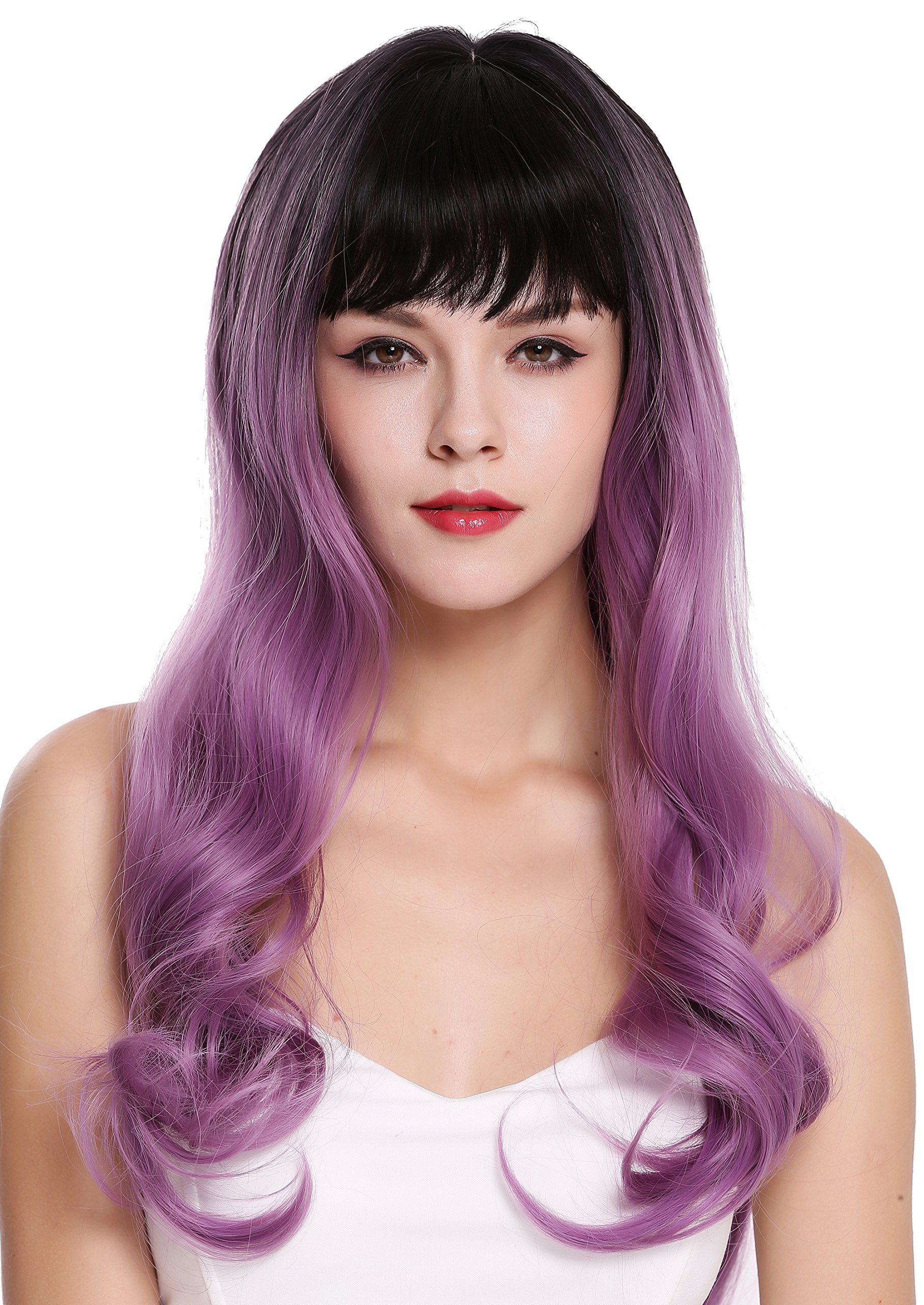 WIG ME UP - G1813R-716R4 Quality women's wig long wavy fringe dark brown violet purple mix lady
