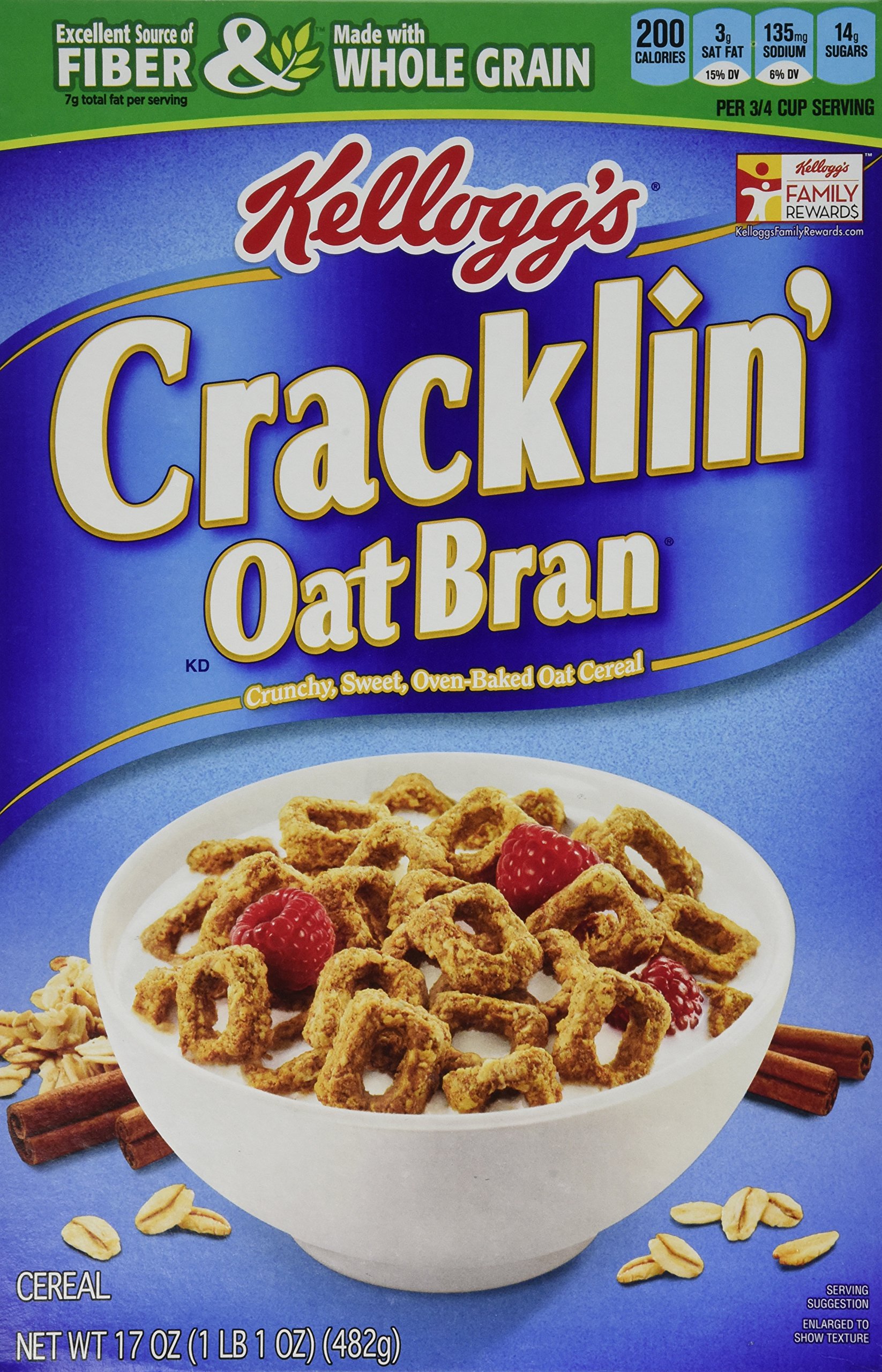 Kellogg's Cracklin Oat Bran, 17oz Box (Pack of 2)