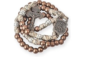 Nazareth Store Paracord Rosary Beaded Necklace St Michael Medal Strong Metal 10mm Beads Our Father Catholic Rosary with Pardon Crucifix