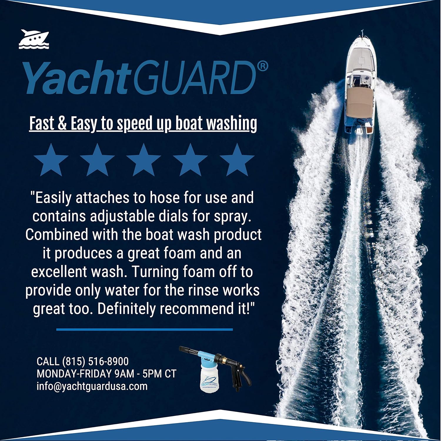 YachtGUARD Foam Gun – Heavy Duty Foam Cannon Soap Dispenser with Adjustable Hose Nozzle for Boat Care, Boat Cleaner Products and Car Detailing on Trucks and RVs: Sports & Outdoors